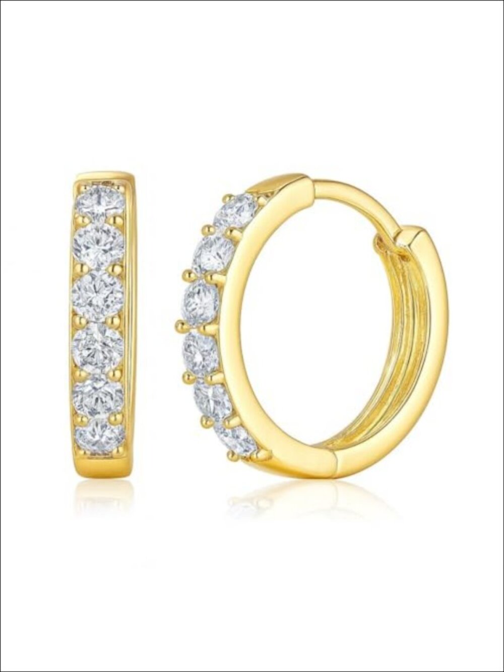 14K Gold Plated Huggie Hoop Earrings Mini CZ 12mm Everyday